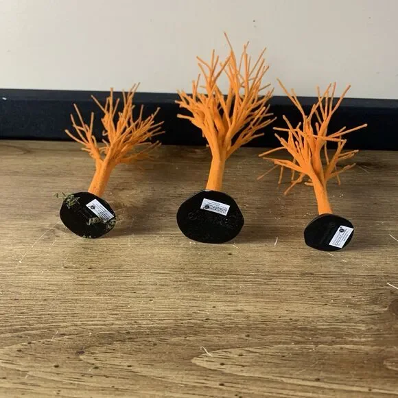 DEPT 56 Halloween Village Accessories Orange Bare Branch Trees Set Of 3 4024047 - Picture 5 of 7